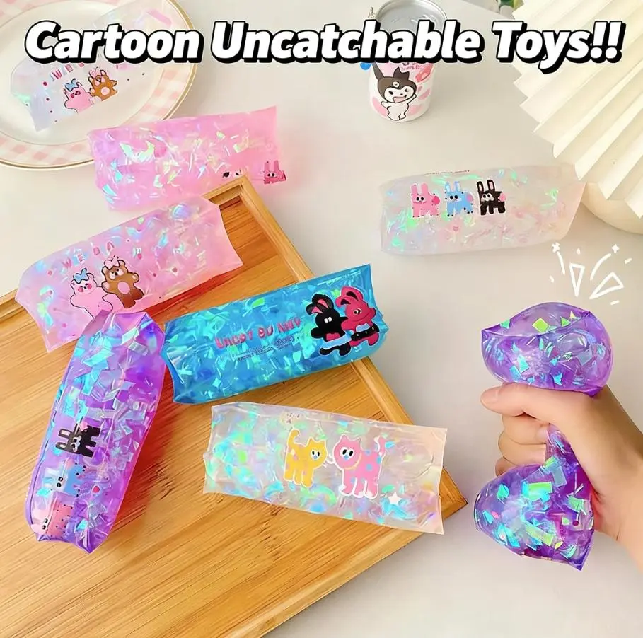 Unisex Portable Stress Relief Toys Set with Glitter Sparkles Cute Designs - Stress-Relief Water Balloons, Uncatchable Slippery Water Snakes for Bestie Above 12, Workstation, Study Desk Use (Comes with Bag), 12 Years Above