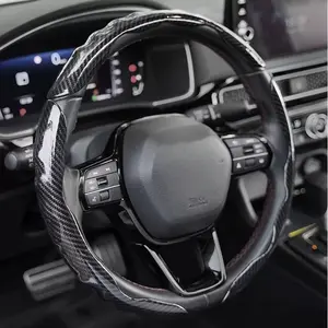 3-Pack Blue Carbon Fiber Anti-Slip Automotive Steering Wheel Covers, Wave Texture Comfort Grip, Suitable for 15in Car Steering Wheels