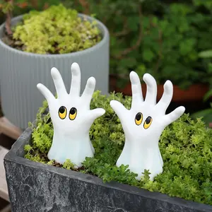 2pcs Long-Eyed Ghost Hands, Creative Halloween Home Decor Ornaments, Outdoor Garden Pottery Decoration, Family Gift, Hand-Painted Resin Crafts