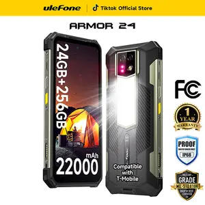 Ulefone Armor 24 Rugged Phone，1000LM Camping Light IP68/69K, 22000mAh(66W)，Up to 24GB+ 256GB ，6.78"120Hz Smartphone， 64MP+64MP Night Vision Camera ， LED Light 4G NFC Phone， T-Mobile, Black