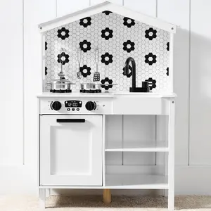 Best Choice Products Pretend Play Wooden Farmhouse Kitchen Set w/ Storage, Clicking Knobs, 5 Accessories