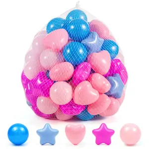 100-Count Rainbow Ball Pit Balls 5 Tones Star Heart Circle 2.2 Inches Non-PVC Durable Fun Playtime for Boys Girls Safe Child-Friendly Materials Mini Basketball Game Motor Skill Training