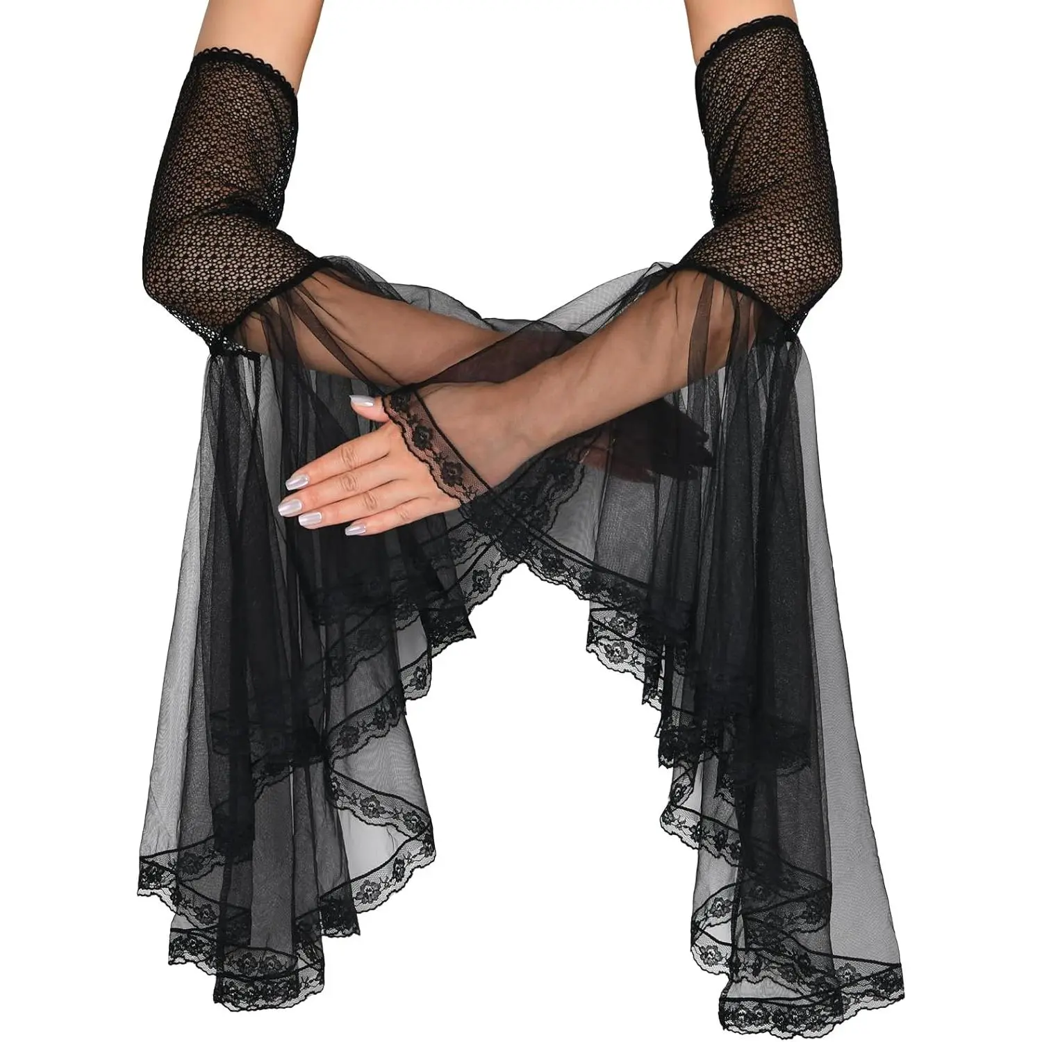 Women's Breathable Polyester Lace Detachable Arm Sleeves - Bridal Wedding Dress Accessories, Halloween Vampire, LARP & Renaissance Fair Gear, Detachable Sleeves, Renaissance Fairs, Romantic Bridal Gloves, Elastic Arm Band, Elegant Flared Tulle Lace Sleeve