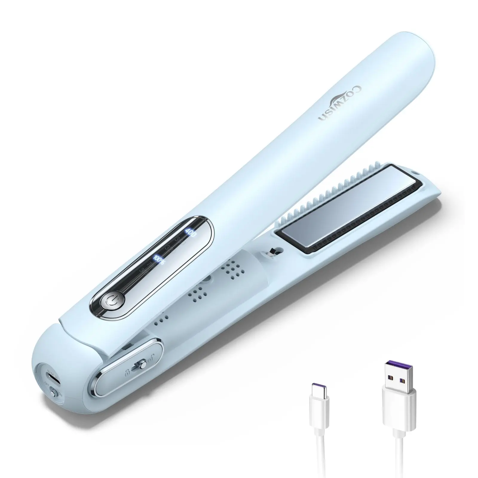 Cordless Hair Straightener, Portable Flat Iron and Curler 2 in 1, Fast Heat, Type-C Rechargeable, for Travel/Home