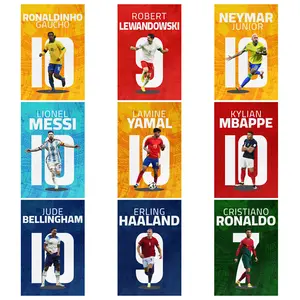 Soccer Canvas Poster Set (9 Unframed 8x12in) - Messi, Ronaldo, Mbappe, Neymar, Bellingham, Haaland, Yamal, Lewandowski, Ronaldinho Prints - High-Res, Waterproof, Eco-Solvent Ink Wall Art Decoration Painting Gifts Artwork for Home Decor Supplies