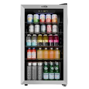 KoolMore 18 in. 3.2 Cu. Ft. Beverage Refrigerator Merchandiser KM-BR32SS with Stainless Steel Trim, Touch Panel, Blue LED Lighting, Digital Control, Adjustable Shelves, Reversible Door, Quiet Operation, ETL Certified