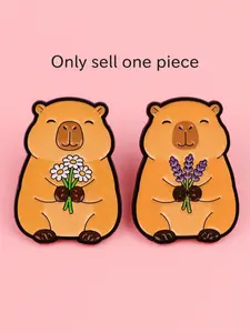 Kawaii Capybara Badge, Flower Brooch, Cartoon Animal Design Pin, Unisex Daily Clothing Decoration, Cute Gift for Family and Friends