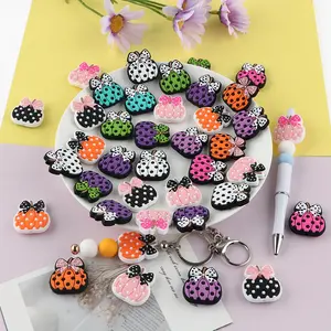 5pcs New Halloween Themed Silicone Focal Beads, Pumpkin Bow Design, Perfect for DIY Beaded Pens, Necklaces, Backpack Charms Etc Handmade Products, DIY Beading Accessories