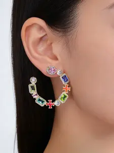 ICED CHICS Cross-drip colored stud earrings, Studded Cross Earrings, exaggerated style hip-hop color zirconium earrings accessories, party decorations, Valentine's Day gifts, date outfits, Artificial Zirconia Earrings