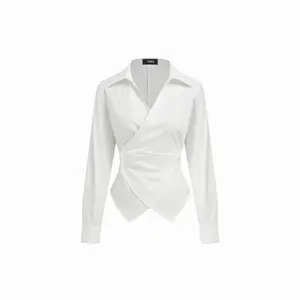 Cider 100% Cotton V-Neck Wrap Long Sleeve Blouse