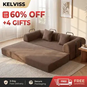 KELVISS 79-in Convertible Cloud Futon Sofa Bed - All-Color Collection, Replaceable Corduroy Covers, 5-in-1 Boneless Floor Couch, 2 Headrest Pillows, Memory Sponge Support, Easy Setup Comfy Modern Small Space Living Room Furniture