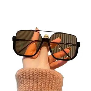 Super Large Unisex Retro AC Lens Glasses Oversized Square Cat Eye Aviator Styles with Double Bridge Yellow Tint for Night Driving Daily Wear Parties Shopping Travel Stylish Eye Catching Eyewear