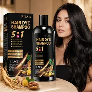 Black Hair Dye Shampoo 5 in 1 for Gray Hair Coverage Shampoo for Men & Women, Natural-Looking Black Hair Color, Easy At-Home Hair Dye with Ginseng, Ginger & Argan Oil, 100ml