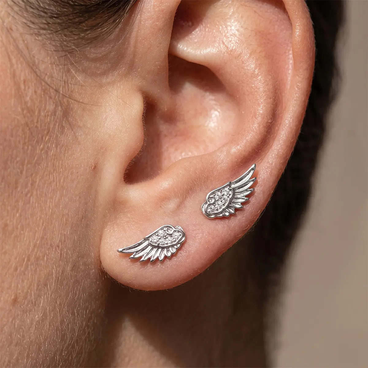 KUTLAN Angel Wing CZ Stud Earrings Pair, 18G Piercing Ear Jewelry, Sparkly Curated Ear Stack Accessory for Lobe Piercing Daily Party Wear