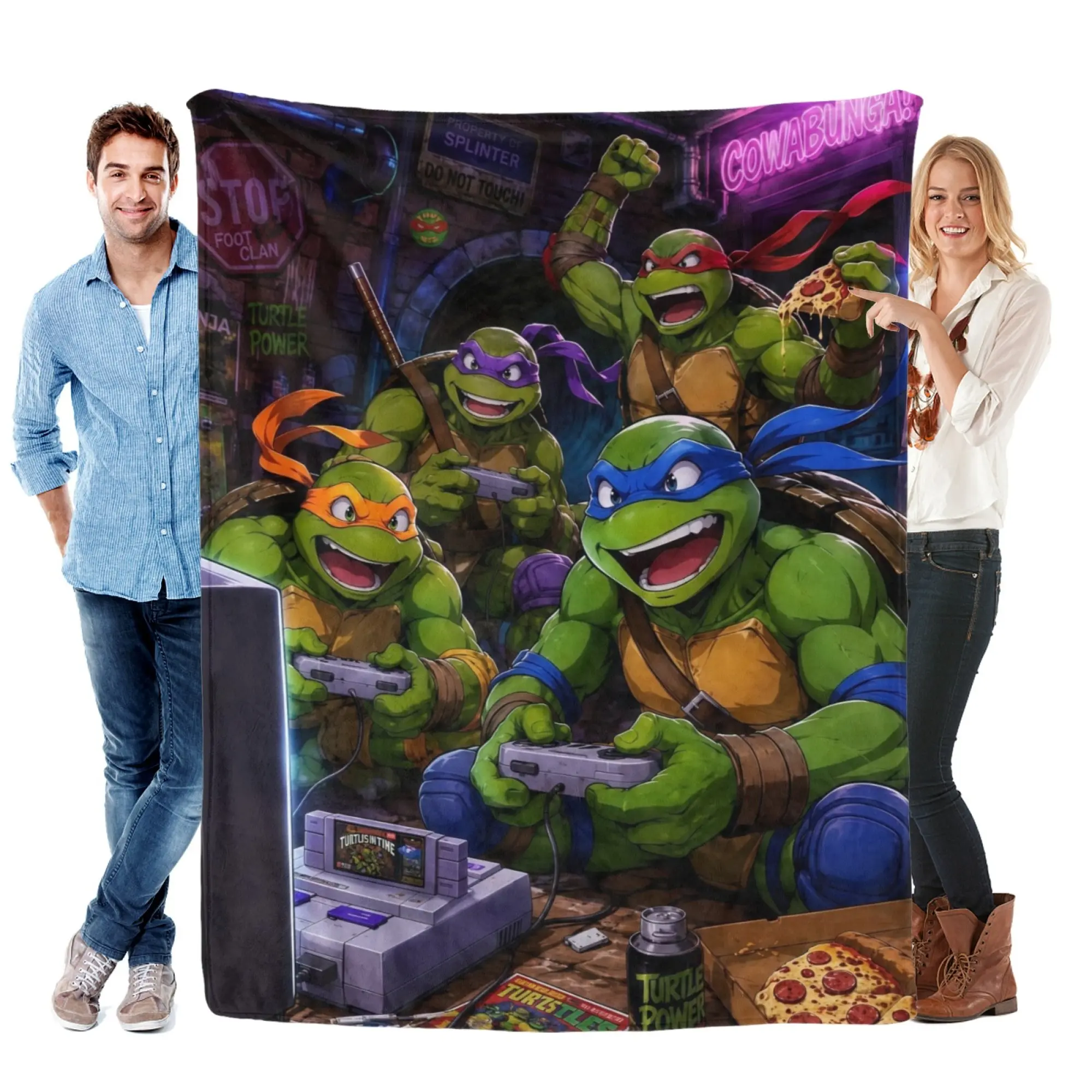 Teenage Mutant Ninja Turtles Inspired Flannel Blanket – TMNT Cartoon Throw Blanket, Ninja Turtles Gaming Style Fleece Blanket for Kids Teens Adults, Cozy Sofa Bedding Decor, Birthday Gift for Turtle Fans