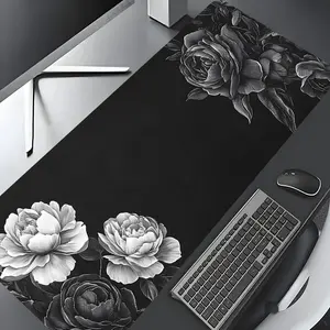 Black and White Vintage Floral Rose Large Gaming Mouse Pad, Aesthetic Desktop Drotection Pad, Washable Rubber Pad Non-slip Lock Edge Multi-size Mouse Pad Suitable for Home Office, Good Gift for Family and Friends, Desktop Accessory, Desk Accessories