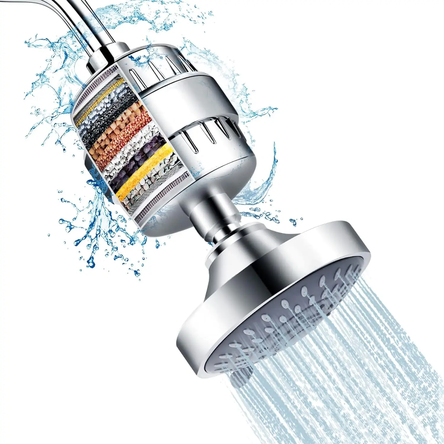 Filtered Shower Head with 15 Stage Shower Filter High Pressure 5 Spray Settings Water Softener Shower Head Removes Chlorine Hard Water for Skin Hair Health Bathroom Shower System