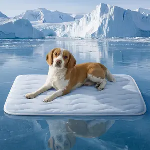 Cooling Mat for Large Dogs - Q-Max>0.4 Thin Breathable Cooling Crate Pad Indoor for Pet with Chill Cool Fiber as Cooling Topper,Portable Washable Kennel Mat in Outdoor Summer, 35x23, Blue