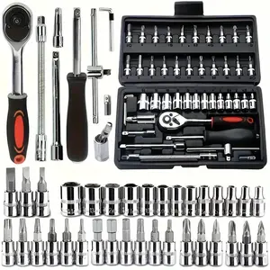 46-Piece Tool Kit Set, Chrome Vanadium Steel Ratchet Wrench Set, Extendable Rods, Car & Home Repair, Storage Box Included,46-Piece Tool Kit Set, Chrome Vanadium Steel Ratchet Wrench Set, Extendable Rods, Car & Home Repair, Storage Box Included,Dad Gifts