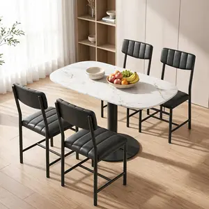 Jocoevol Industrial Dining Chairs Set of 4 - Upholstered Dining Room Chairs with PU Leather, Kitchen Chairs with Wooden Backrest and Thickened Metal Legs, for Dining Room, Living Room