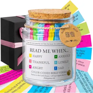 Bible Verse Jar Read Me When Color Coded Bible Verses for Emotions & Feelings Eco Friendly Christian Gifts for Women Men Birthday Graduation Present with 48-inch Ribbon Bow