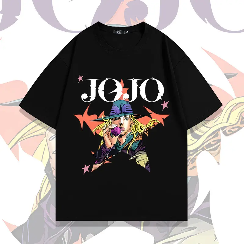 JoJo's Bizarre Adventure Steel Ball Run Gyro Zeppeli Graphic Men's Short-Sleeve Crew Neck T-Shirt, Oversized Heavyweight Durable Cotton Unisex Streetwear, Big Letters Star Accents Design, Father's Day Gift for Classic Anime Fans, Jojo's Bizarre Adventure,