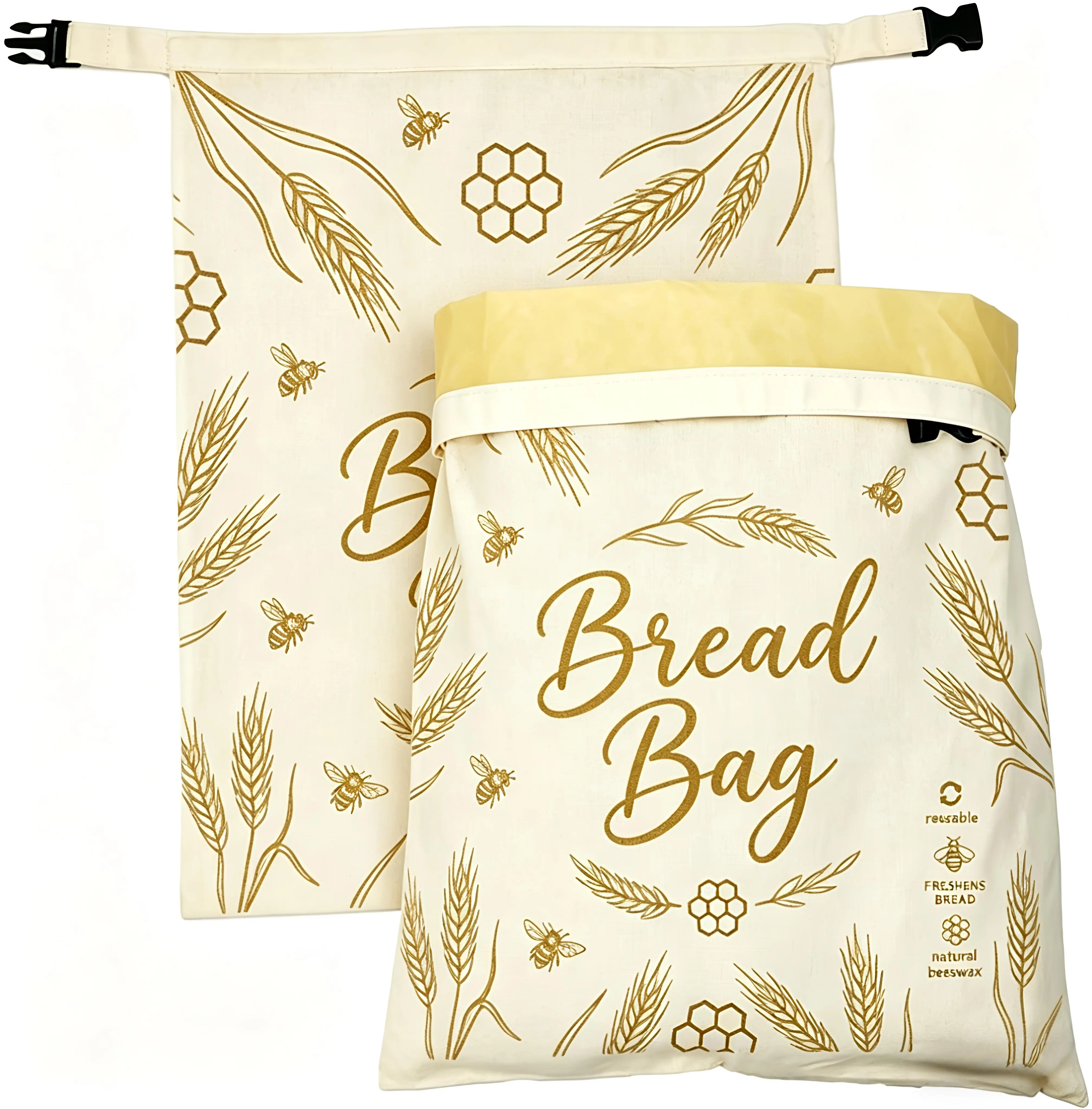 Reusable Beeswax Resealing Storage Bags, 2-Pack 13x17in Plastic-Free Eco-Friendly Kitchen Storage Organization Containers, Moisture-Locking Sustainable Sourdough Fresh Food Preservers, Plastic-Free Storage Bags