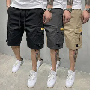 Men’s 3-pack cargo shorts with multiple pockets and a ripstop fabric; loose, casual straight-leg design with an adjustable drawstring waist; workwear suitable for camping and travel. Everyday outdoor commuter shorts Tropical