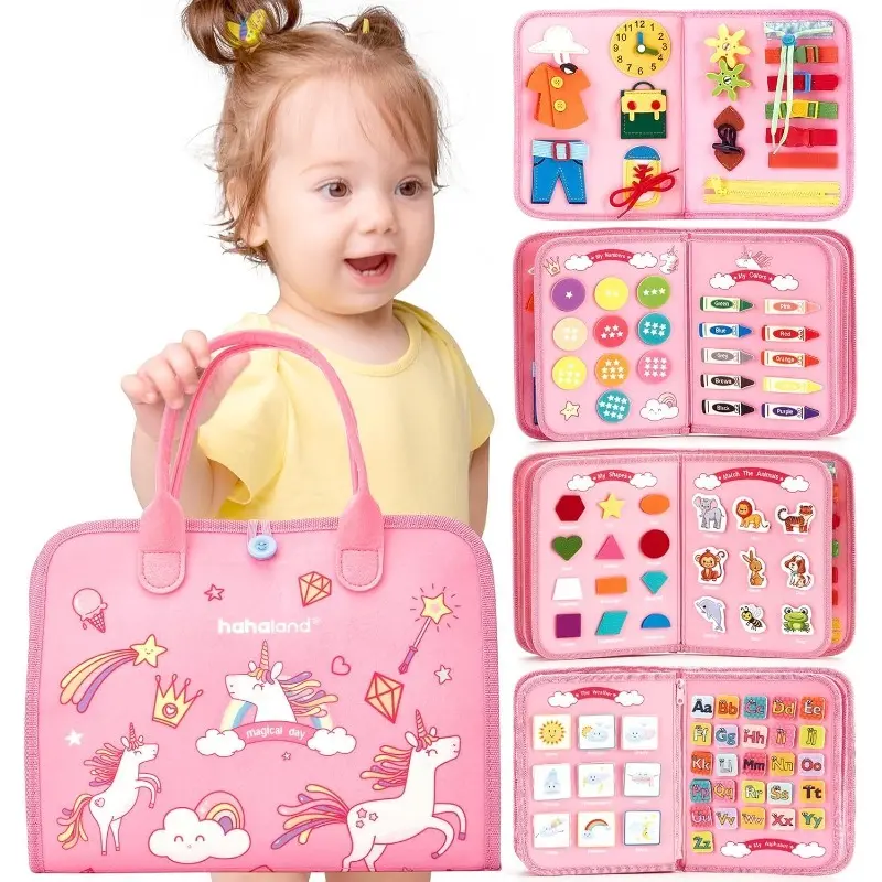 Felt Learning Board Set with Unicorn Design, Portable Interactive Multi-Page Cloth Book for Age 3+, Parent-Child Learning Activities, Visual Learning Tools, Alphabet Learning Chart, School Supplies, Learning Activity Set, Preschool Learning Materials