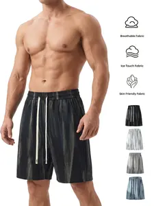Men's Oversize Vertical Stripe Shorts, Breathable Cool Feel, Trendy Vintage Tie-Dye, Drawstring Five-Panel Pants, Ideal for Fitness and Running