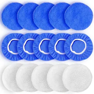 15Pcs 5 to 6 Inch Car Polisher Pad Bonnet, Car Polishing Bonnet Buffing Pads, 10*Microfiber+5*Woollen