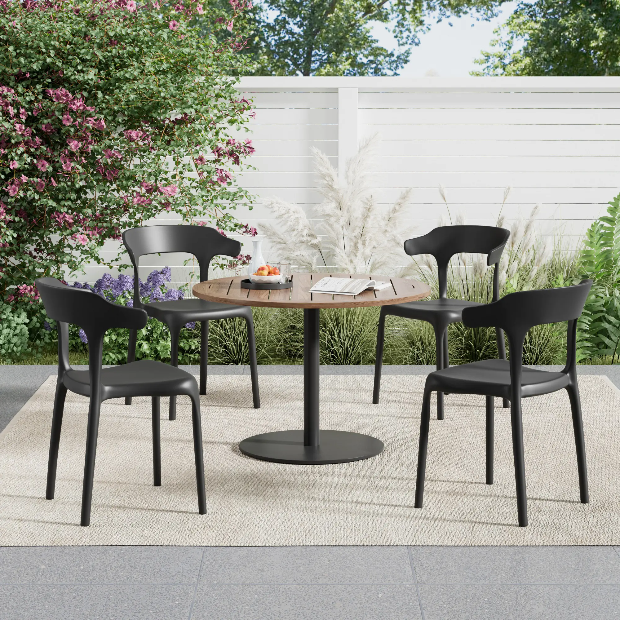 VECELO Set of 4 Stackable Plastic Patio Chairs, Outdoor Dining Chairs Set Modern Office Guest Reception Seating, Lightweight Garden Chairs for Office, Balcony, Porch, Patio