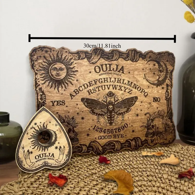 2PCS Wooden Gothic Ouija Board with Planchette, Divination Board, Talkin Spirit Board, Witchcraft Decor, Games, Board Games Night, yes no game, Witch Gift, Gift for Family, Spooky Gift, Home Decor, Home Decorations Indoor, Board Game Prop