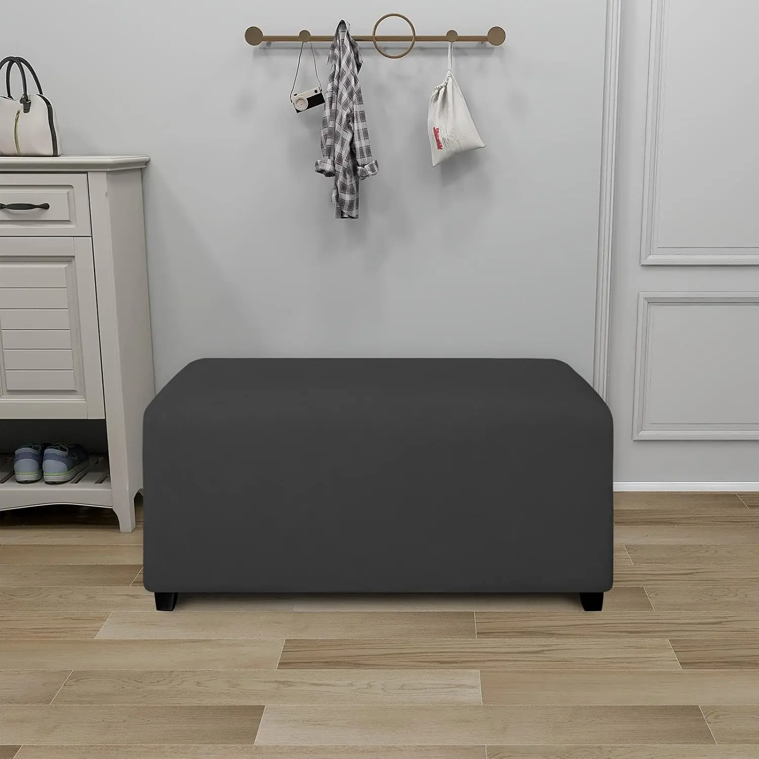 PureFit Super Stretch Soft Form Fit Ottoman Cover Rectangle - Ottoman Slipcovers for Foot Stool & Folding Storage Furniture for Living Room with Nonslip Elastic Bottom (Small, Dark Gray)
