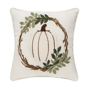 White Pumpkin Wreath Pillow by Valerie