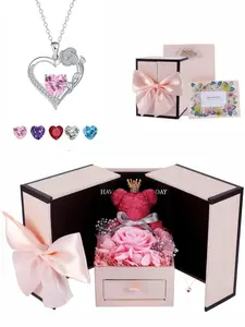 "Diamond Rose Heart Bond" Premium heart-shaped rose gem necklace with a pink rose bear gift box. An elegant, mysterious gift for dates, holidays, birthdays, Valentine’s Day and Mother’s Day for your wife or daughter.