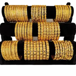 Elegant Gold-Tone Bangle Set - Collection with Intricate Designs for Women's Fashion