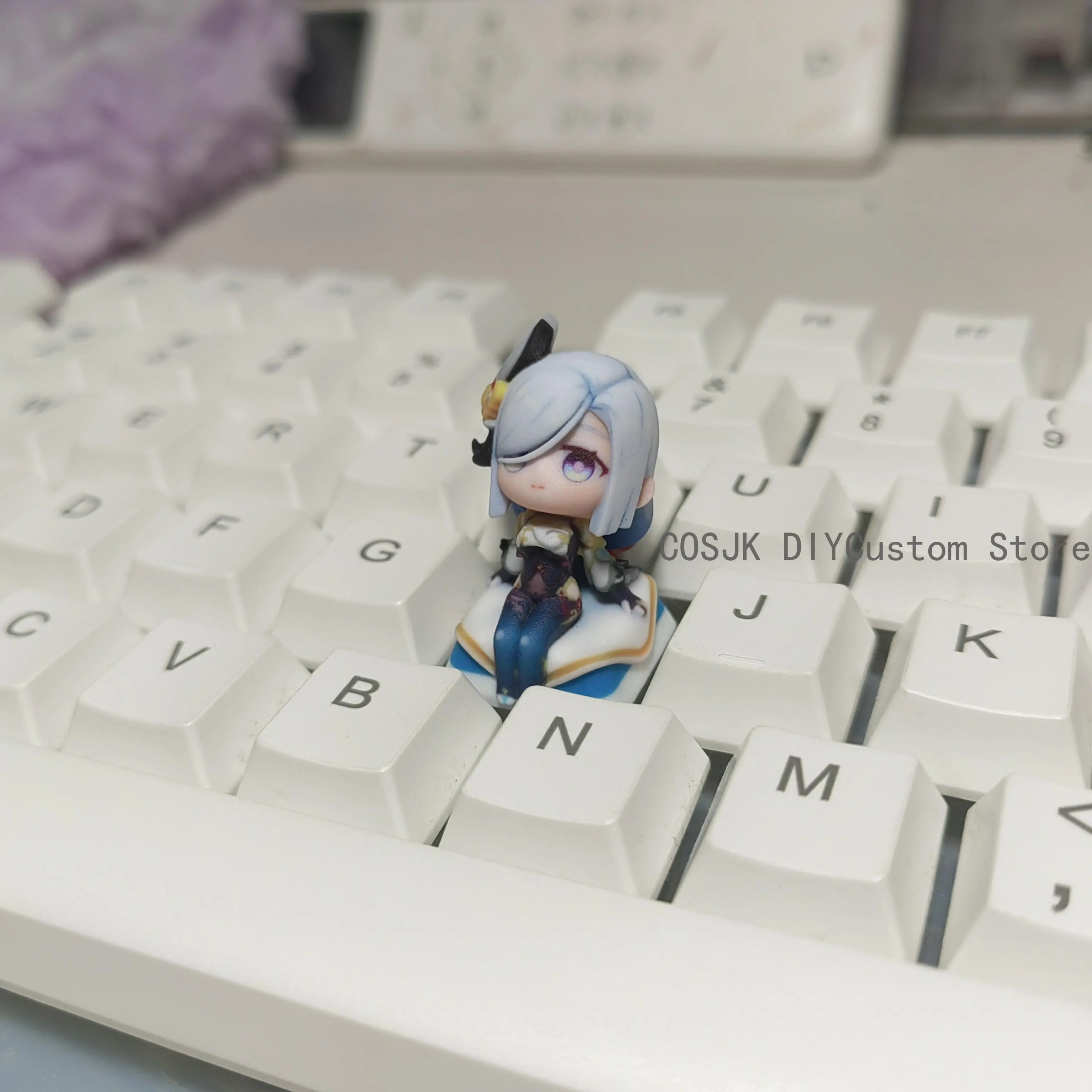 Game Genshin Impact Shenhe Cosplay Anime Keycaps Resin Material for Mechanical Keyboard Accessories Key Caps Birthday Gift