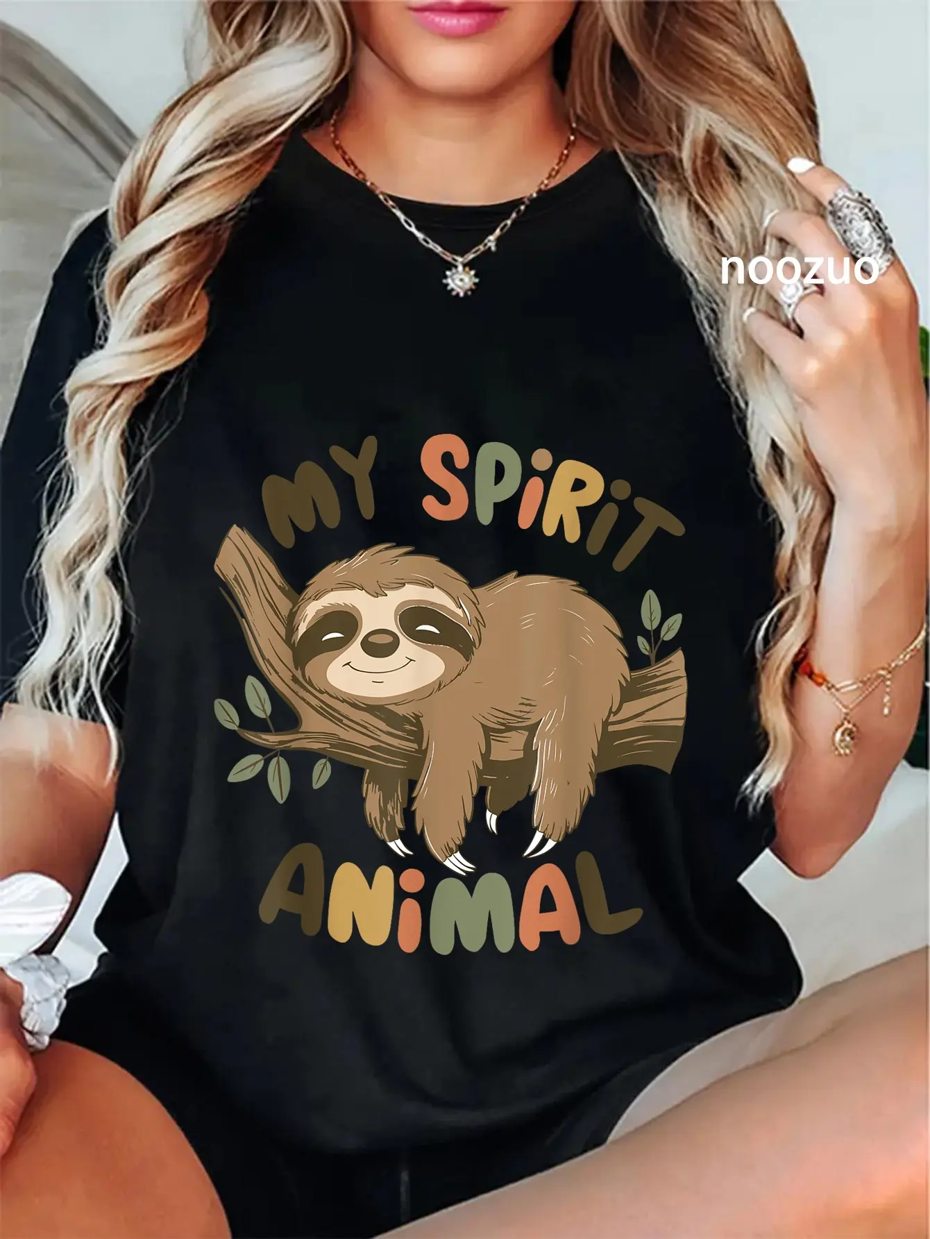 Vintage Sloth Graphic T-Shirt for Women, Casual 100% Cotton Shortsleeve Top, Funny Round Neck Everyday Streetwear Tee, Tshirt, Casual Crew Neck, Playful Sloth
