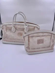 Pre-owned Louis Vuitton Sheer Monogram Mesh Travel Bags White Monogram Transparence Mesh Lockit East West with pouch[BF 123Z]DL00026
