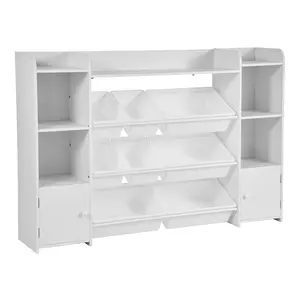 Father's Day Gift VEVOR Kids Toy Storage and Bookshelf, 4-Tier Large Toy Storage Organizer with 8 Flexible Plastic Bins, Kids Cubby Cabinet with Bookshelf for Study Room, Bedroom, Playroom, Classroom, Nursery, White