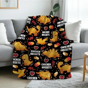 Chicken Nuggets Throw Blanket for Bed Sofa Couch, Soft Flannel Fleece Blanket with Funny Food Theme Design, Cozy Nap Blanket for Friends Adults and Food Lovers, Birthday White Elephant Gift