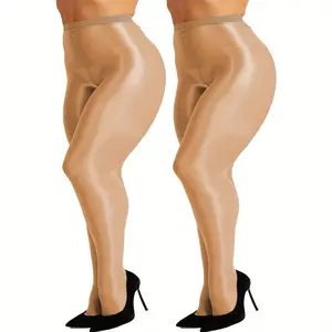 2-Pack Plus Size Women's Glow Party Socks, Metallic Shine, Night-Ready Style, Tights Stockings, Party Accessories, Sleek Appearance, , Elegant Hosiery, Smooth Texture