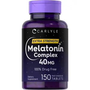 Carlyle Melatonin 40mg Complex | 150 Fast Dissolve Tablets | Extra Strength Support | with Ashwagandha and Chamomile | Vegetarian, Non-GMO, Gluten Free Supplement