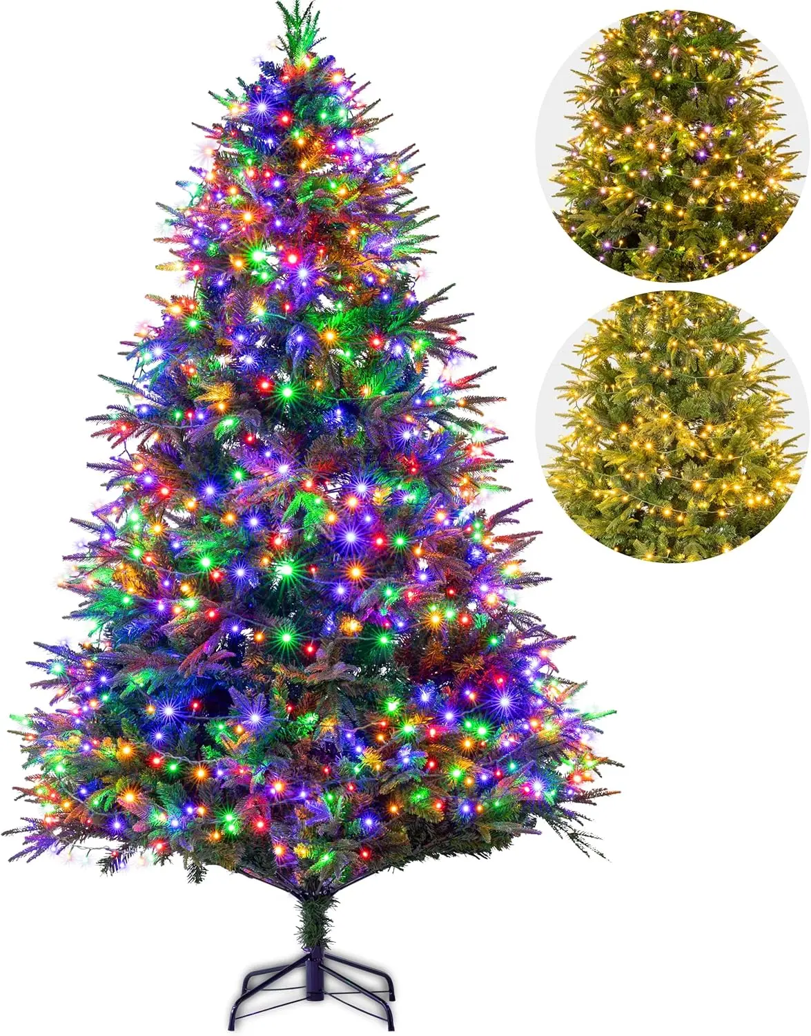 4/6/7.5ft Artificial Christmas Tree with 240 LED Lights (Not pre-lit) | Christmas Tree Full Tree with 300 Branch Tips & 11 Modes Light, RGB & Warm White Light, Foldable Stand for Home, Party Decor