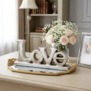 European Vintage Style Love Letter Home Decor Ornament, Resin with Silver Color Foil, Perfect for Festivals, Parties, Gifts, Photography Props