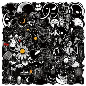 50 Personalized Black and White Doodle Stickers, Suitable for Scrapbooks, Diaries, Laptops, Water Bottles, Cars, and Other Faith-based Designs—gifts with Positive Messages, Premium Skull Stickers, Skull Decal
