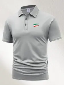 Business Casual Mens National Flag Pattern Polo Short Sleeve T Shirts for Daily Commuting and Business Occasions