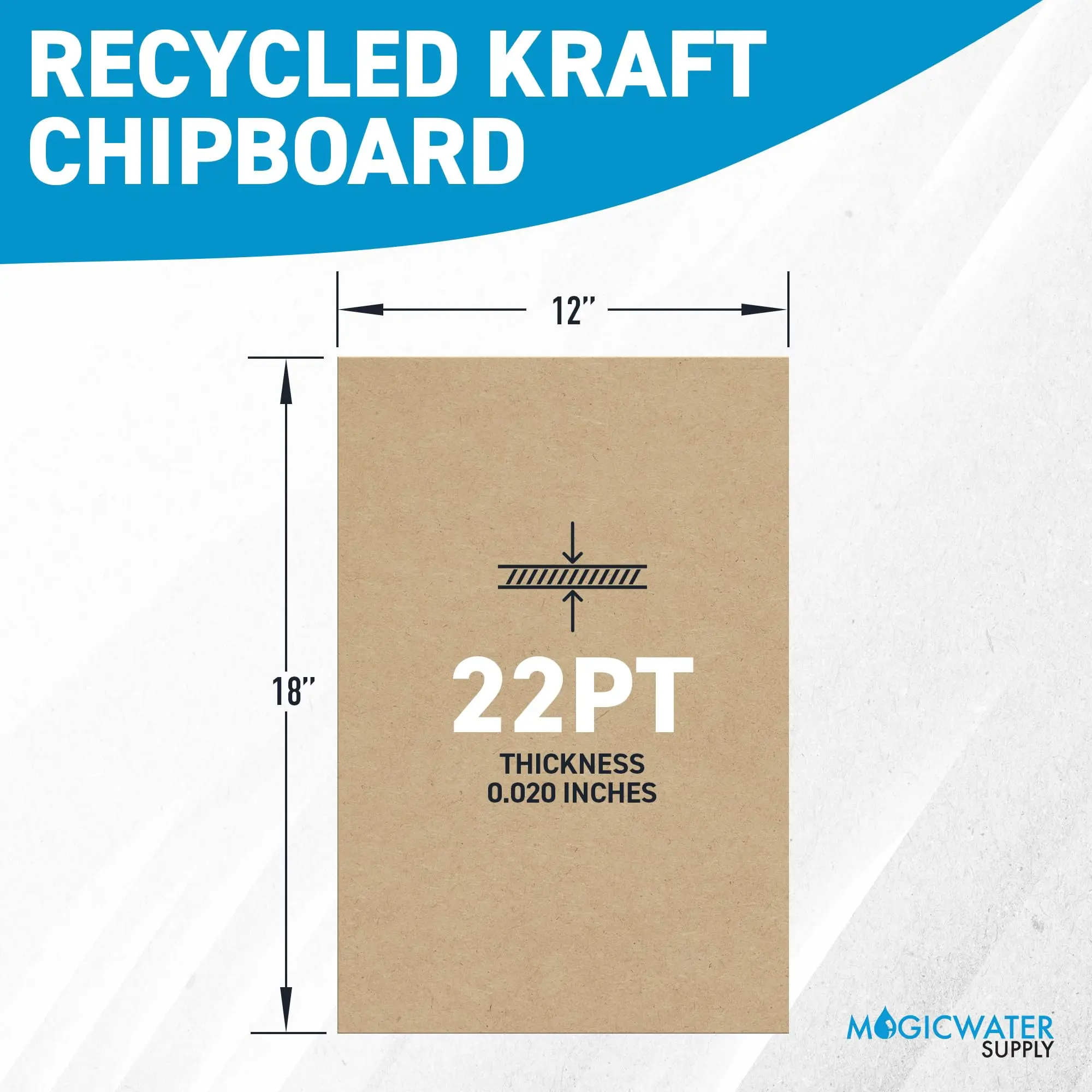 MagicWater Chipboard Sheet for DIY Projects - 12x18 Inch - 22 pt - Heavy Duty Kraft (0.020 Inch Thick) Paperboard, for Scrapbooking, Books, Picture Frame Backing, Arts Project & Crafts