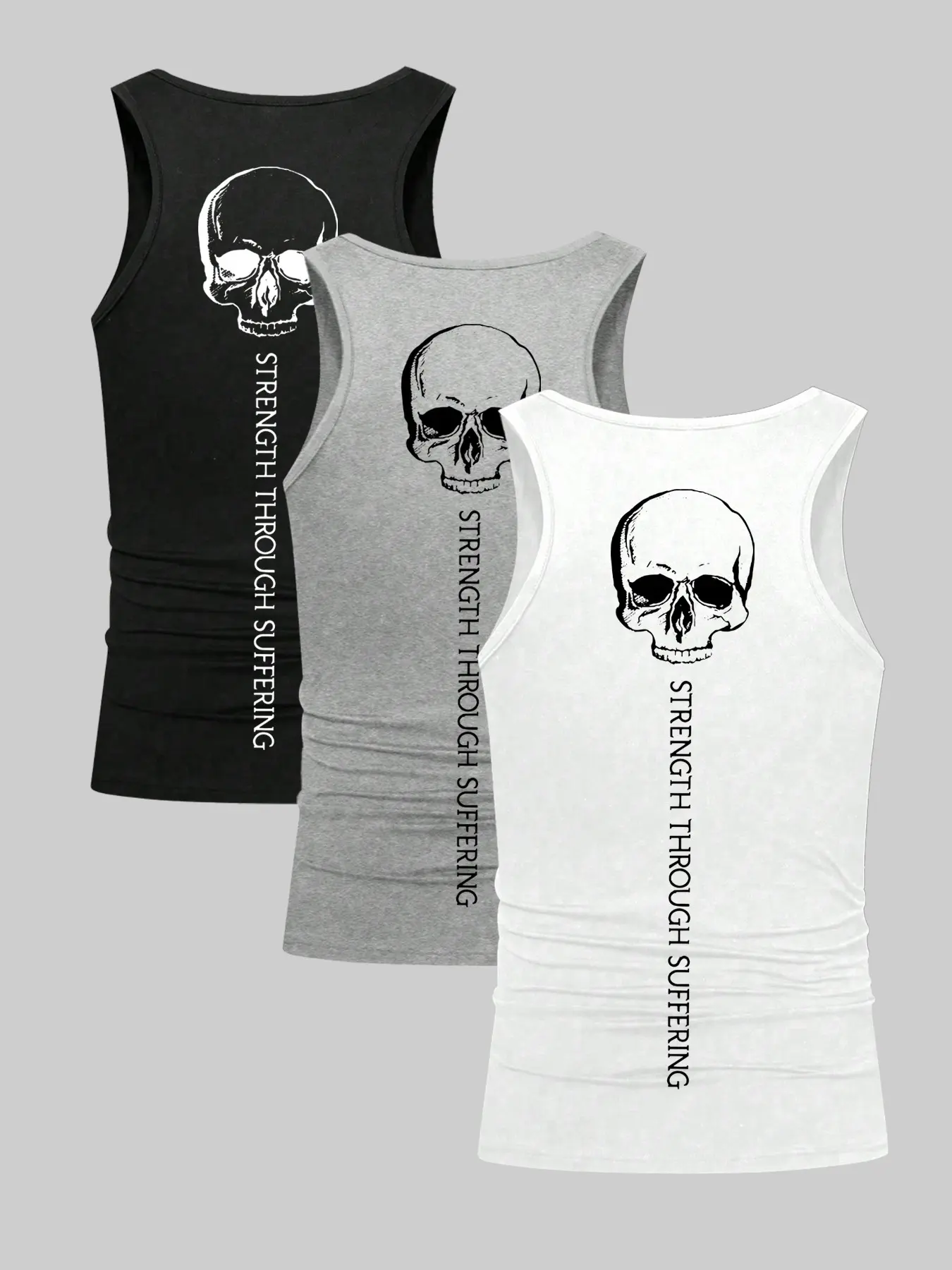 Men's Dark Aesthetic Skull Tank Top, Goth Streetwear Stringer with Vertical Text Detail, High-Stretch Ribbed Muscle Tank for Summer Casual Wear & Gym Training.